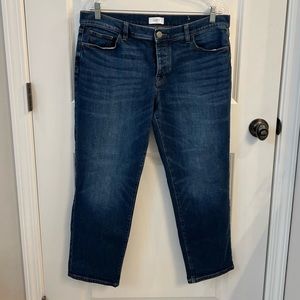 EUC 💕 Loft Outlet Boyfriend Jeans, Dark Blue Wash, Slight Crop, Button Fly